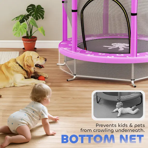 Buy 4.6ft Toddler Trampoline w/ Safety Enclosure Net, for Indoor Outdoor Use, Ages 3-6 Years, Purple, 8 image