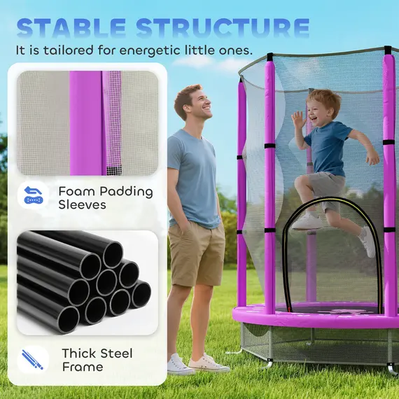 Buy 4.6ft Toddler Trampoline w/ Safety Enclosure Net, for Indoor Outdoor Use, Ages 3-6 Years, Purple, 4 image