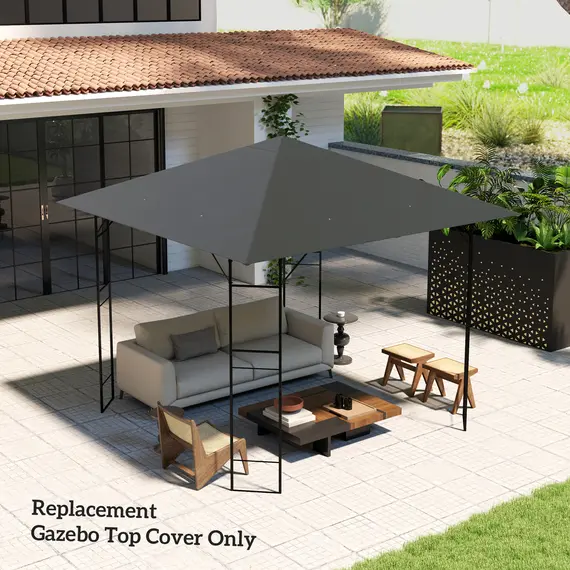 Buy Outsunny 3 x 3(m) Gazebo Canopy Replacement Cover, Garden Gazebo Roof Replacement with Drain Holes, Water Resistant PVC Coating, 370g/㎡, UPF30+, TOP COVER ONLY, Grey, 7 image