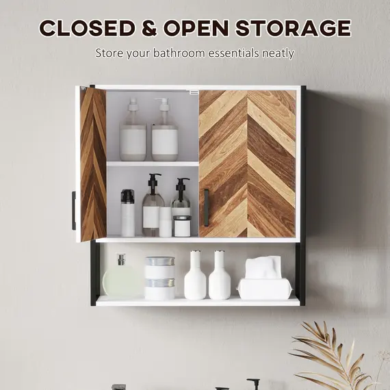Buy Bathroom Cabinet Wall Mounted, Bathroom Wall Cabinet Medicine Cabinet with 2 Doors, Adjustable Shelf, Walnut, 5 image