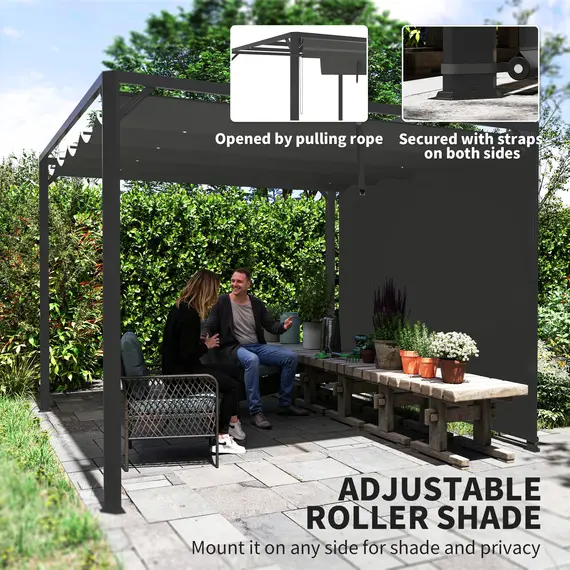 Buy Outsunny 3 x 3m Aluminium Pergola, with Retractable Roof and Wall - Dark Grey, 5 image