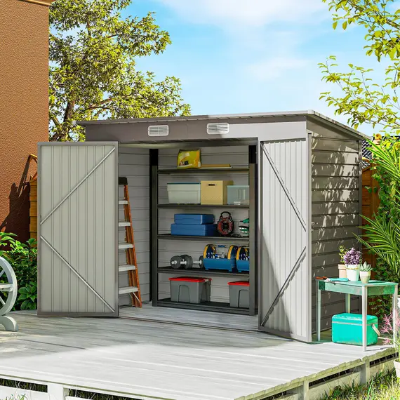Buy Outsunny 3.7 x 7.9ft Galvanised Steel Shed, with Latched Door and Padlock - Light Grey, 3 image