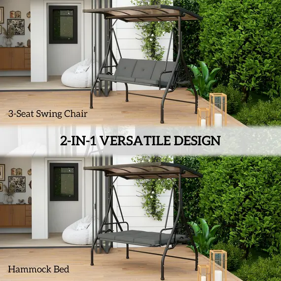 Buy Convertible Three-Seater Swing Bench Bed - Dark Grey, 3 image