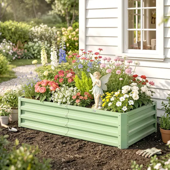 Buy Outsunny Raised Beds for Garden, Galvanised Outdoor Planters, for Herbs and Vegetables, Use for Patio, Garden, Balcony, 9 image