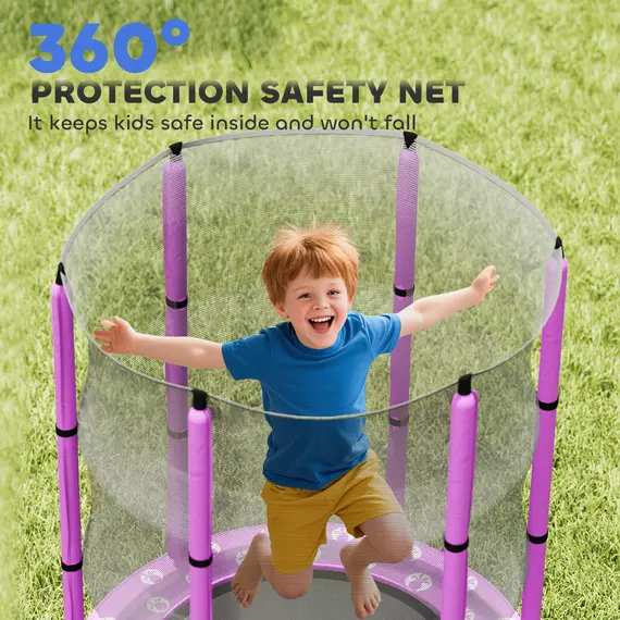 Buy 4.6ft Toddler Trampoline w/ Safety Enclosure Net, for Indoor Outdoor Use, Ages 3-6 Years, Purple, 7 image