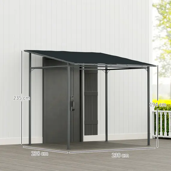 Buy Outsunny 2.4 x 2.4 m Wall Mounted Pergola Gazebo with PA Coating Fabric and Metal Frame, UPF30+, Lean to Garden Gazebo, Wind Resistant Outdoor Sun Shade Shelter for Garden, Deck, Dark Grey, 3 image