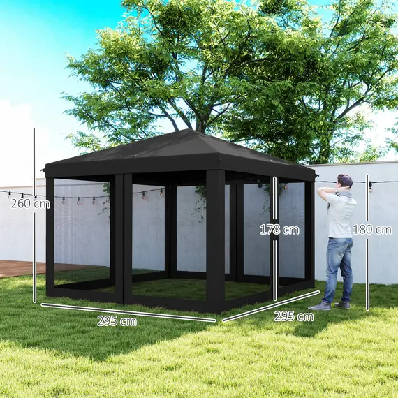 Buy Outsunny 3 x 3 m Pop Up Gazebo, 420D Garden Tent Canopy with Removable Mesh Sidewall Netting, Carry Bag for Garden Patio Outdoor, Black, 3 image