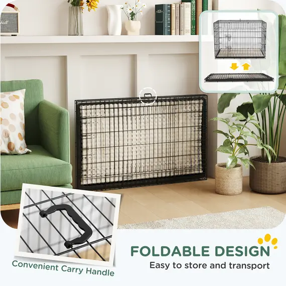 Buy Foldable Dog Crate with 2 Doors with Tray, Soft Cushion, for Extra and Large Dogs, 105 x 70 x 75, Black, 7 image