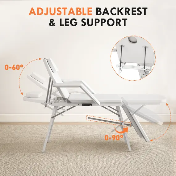 Buy Portable Massage Table, 3 Section Adjustable Beauty Bed, Foldable Massage Bed with Face Hole, Recliner Chair with Removable Headrest and Armrests for Spa, Lash, Tattoo, White, 4 image