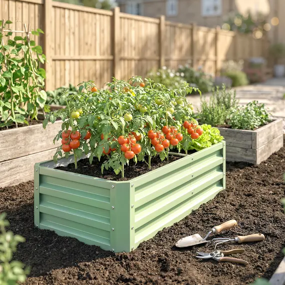 Buy Outsunny Raised Beds for Garden, Galvanised Outdoor Planters, for Herbs and Vegetables, Use for Patio, Garden, Balcony, 8 image