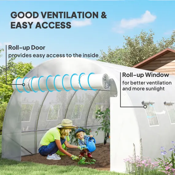 Buy Outsunny 4 x 3 x 2m Polytunnel Greenhouse Replacement Cover ONLY Winter Garden Plant PE Cover for Tunnel Walk-in Greenhouse with Roll-up Windows Door Outdoor, White, 4 image