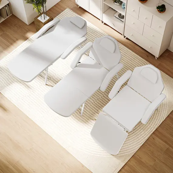 Buy Portable Massage Table, 3 Section Adjustable Beauty Bed, Foldable Massage Bed with Face Hole, Recliner Chair with Removable Headrest and Armrests for Spa, Lash, Tattoo, White, 8 image