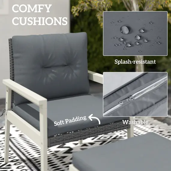 Buy Five-Piece Rattan Patio Set, with Wood-Top Table - Grey, 6 image