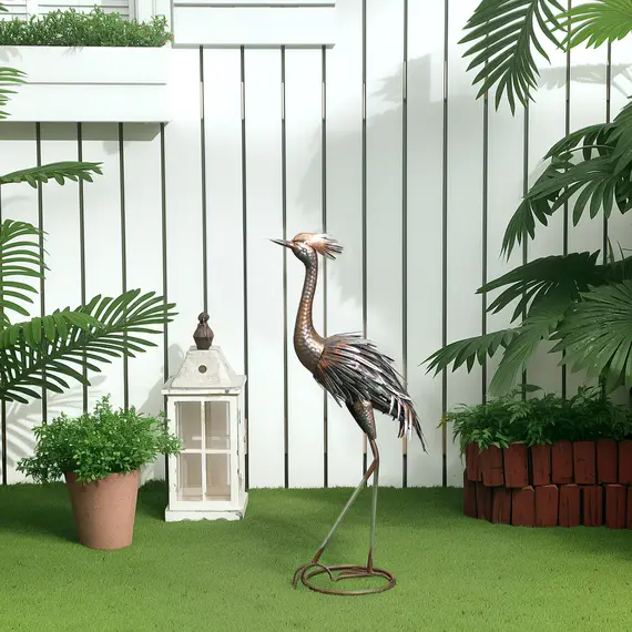 Buy Heron Garden Statue, Standing Garden Ornament, Metal Garden Gift with Stakes for Patio Pond Landscape Decoration, Silver Tone, 7 image
