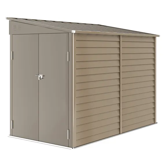 Buy Outsunny 5 x 9ft Galvanised Metal Garden Shed with Foundation Kit, Outdoor Lean-to Shed, Tool Storage House with Lockable Doors, Gloves and 2 Air Vents for Patio, Garden, Brown