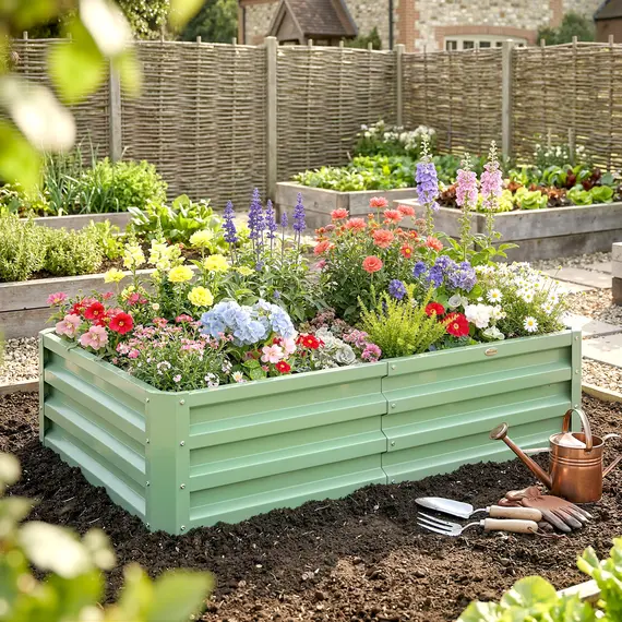 Buy Outsunny Raised Beds for Garden, Galvanised Outdoor Planters, for Herbs and Vegetables, Use for Patio, Garden, Balcony, 2 image