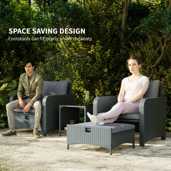 Buy Five Piece Rattan Garden Furniture Set with 2-Tier Coffee Table and Ottomans - Grey, 4 image