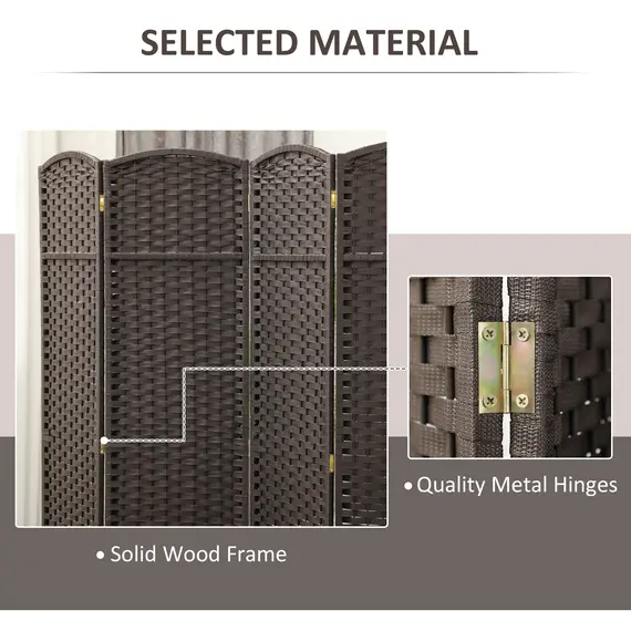 Buy 4 Panel Folding Room Divider, Freestanding Privacy Screen for Living Room, Bedroom and Office, 160 x 170cm, Brown, 6 image