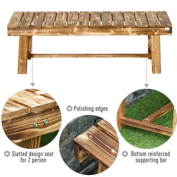 Buy Wooden Garden Benches, 2 Seater Outdoor Benches, Fir Wood Backless Patio Loveseat with Slatted Seat for Park, 110 x 38 x 35 cm, 5 Pieces, Carbonised, 6 image