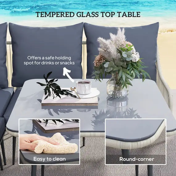 Buy Outsunny Six-Piece Rattan Strong Garden Sofa Set with Removable and Washable Covers - Grey, 6 image