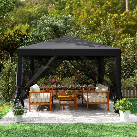 Buy Outsunny 3 x 3 m Pop Up Gazebo, 420D Garden Tent Canopy with Removable Mesh Sidewall Netting, Carry Bag for Garden Patio Outdoor, Black, 8 image