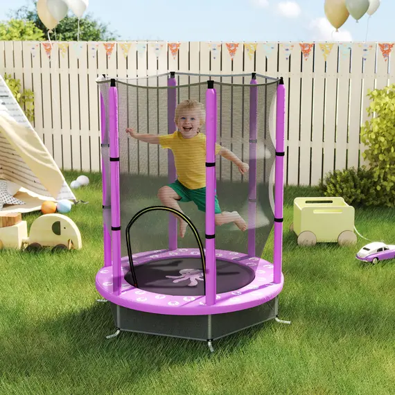 Buy 4.6ft Toddler Trampoline w/ Safety Enclosure Net, for Indoor Outdoor Use, Ages 3-6 Years, Purple, 2 image