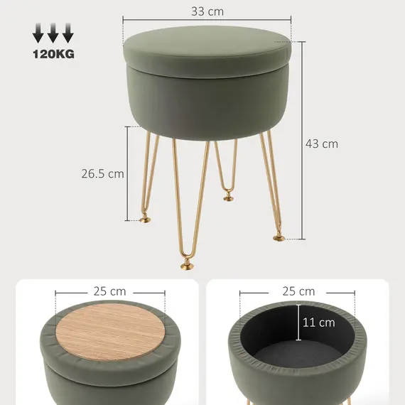 Buy HOMCOM 5L Velvet-Feel Storage Ottoman - Green, 3 image