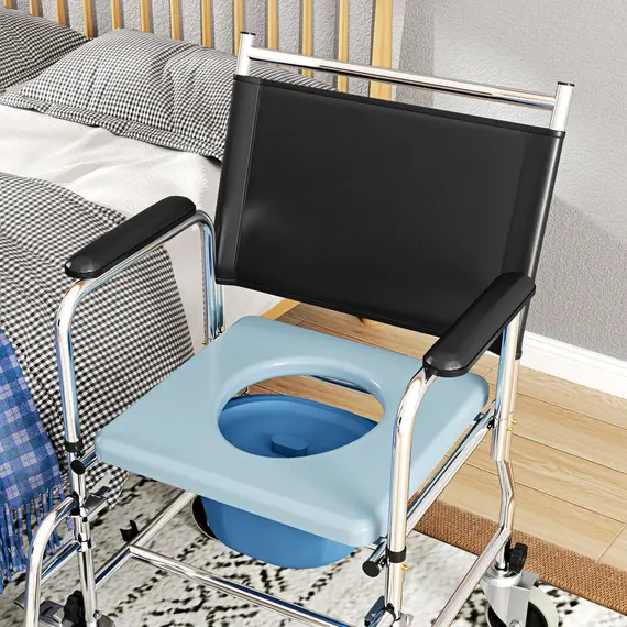 Buy HOMCOM 3-In-1 Commode Wheelchair - Black, 9 image