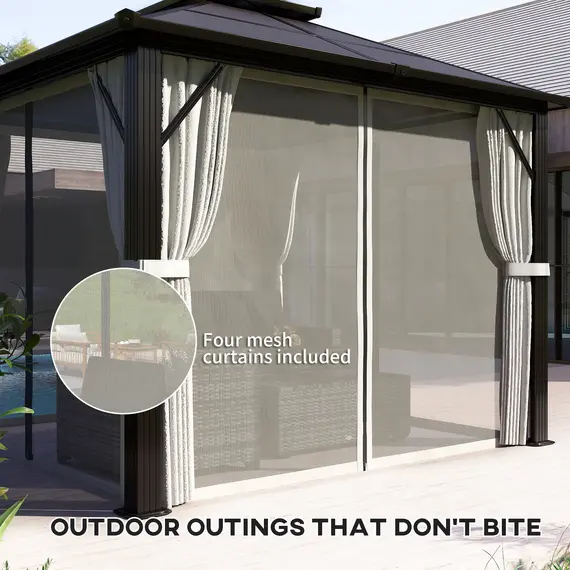 Buy Outsunny 3 x 3(m) Hardtop Gazebo Canopy with UPF30+ Double Polycarbonate Roof, Aluminium Frame Garden Gazebo Permanent Pavilion with Mosquito Netting and Curtains for Patio, Deck, Beige, 7 image