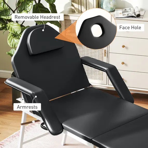 Buy Portable Massage Table, 3 Section Adjustable Beauty Bed with Face Hole for Spa, Lash, Tattoo, Black, 7 image