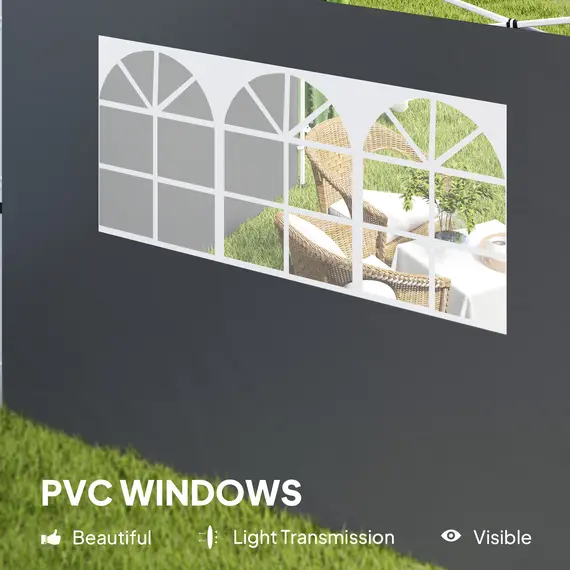 Buy Outsunny 3 Meters Gazebo Replaceable Exchangeable Side Panel Wall Panels Walls With Window, Dark Grey, 6 image