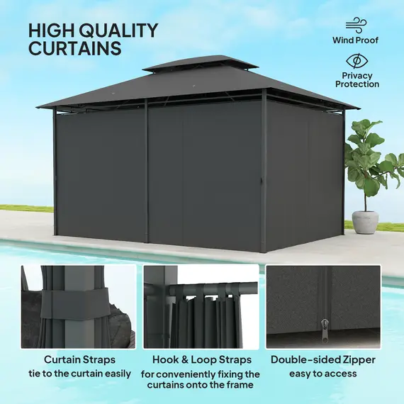 Buy Outsunny 3 x 4m Steel Gazebo, with Curtains - Black, 4 image