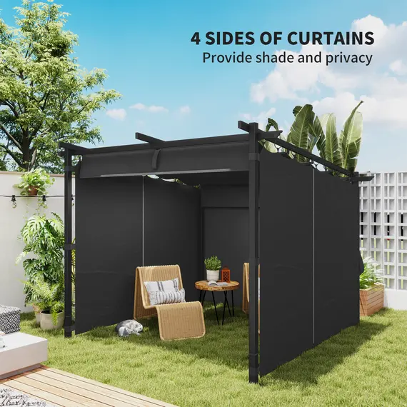 Buy 3 x 3 m Retractable Roof Pergola, with Curtains - Dark Grey, 5 image