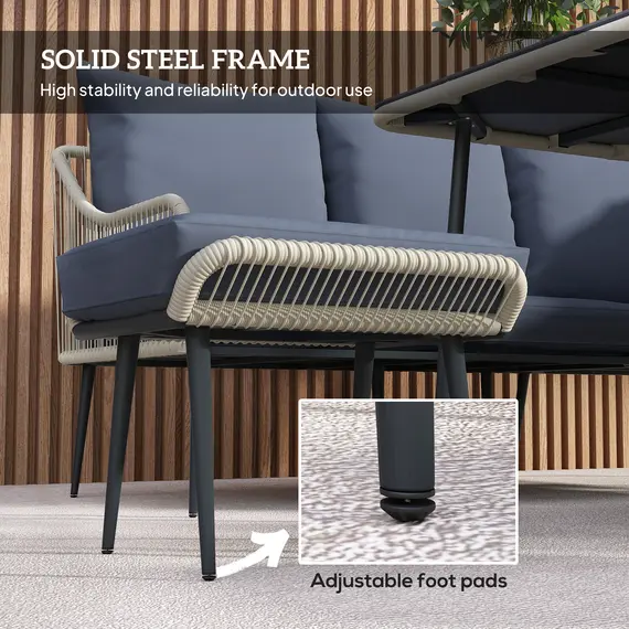 Buy Outsunny Six-Piece Rattan Strong Garden Sofa Set with Removable and Washable Covers - Grey, 5 image