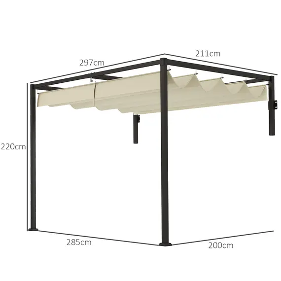 Buy Outsunny 2 x 3(m) Lean To Steel Pergola, with Moving Fabric Canopy - Khaki, 3 image