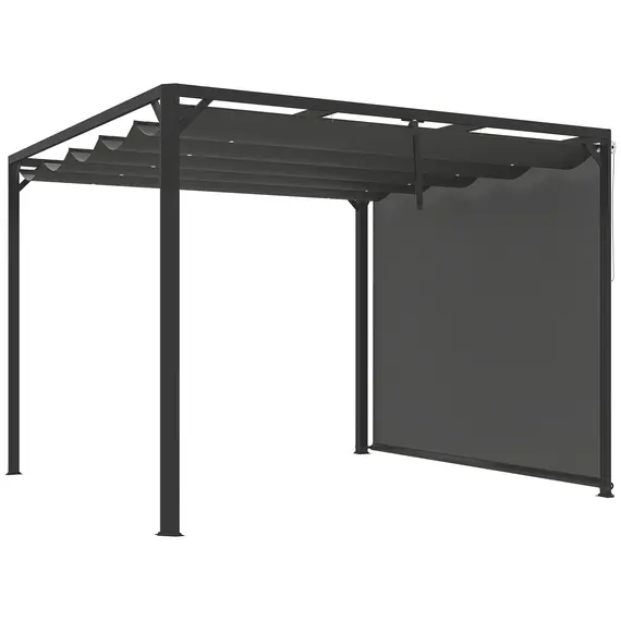 Buy Outsunny 3 x 3m Aluminium Pergola, with Retractable Roof and Wall - Dark Grey