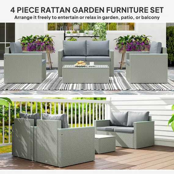 Buy Outsunny Four-Piece Rattan Sofa Set, with Wood-Top Table, 4 image