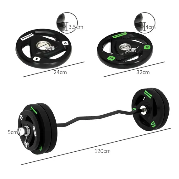 Buy SPORTNOW Curl Bar with 30kg Weight Plates, Barbell Bar for 5cm Weight Plates, Home Gym Weight Lifting Bar, 120cm, 58kg, 3 image