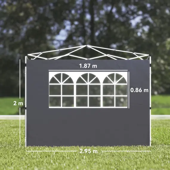Buy Outsunny 3 Meters Gazebo Replaceable Exchangeable Side Panel Wall Panels Walls With Window, Dark Grey, 3 image