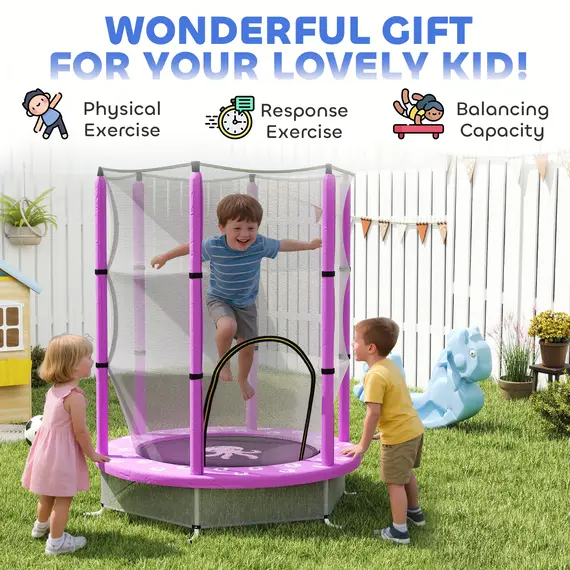 Buy 4.6ft Toddler Trampoline w/ Safety Enclosure Net, for Indoor Outdoor Use, Ages 3-6 Years, Purple, 9 image