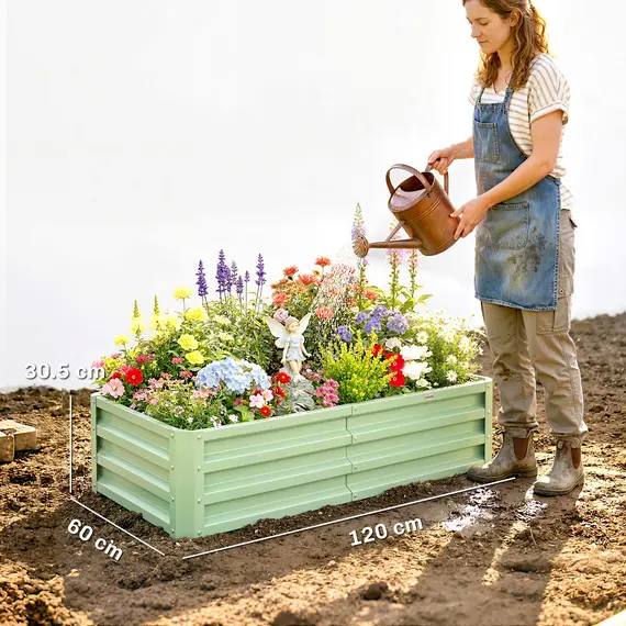 Buy Outsunny Raised Beds for Garden, Galvanised Outdoor Planters, for Herbs and Vegetables, Use for Patio, Garden, Balcony, 3 image