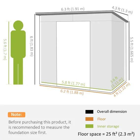 Buy Outsunny 4 x 6ft Galvanised Metal Garden Shed, with Locking Door - Grey, 3 image