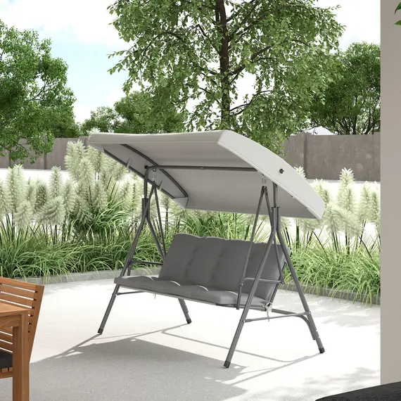 Buy Three-Seater Garden Swing Seat - Light Grey, 2 image