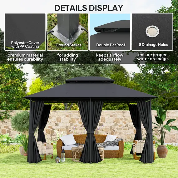 Buy Outsunny 3 x 4m Steel Gazebo, with Curtains - Black, 5 image