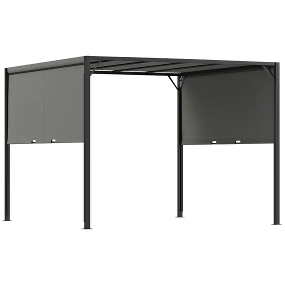 Buy Outsunny 3 X 3 Meters Pergola with Sliding Roof, Garden Gazebo with Adjustable Sun Shade Canopy and Steel Frame, Charcoal Grey