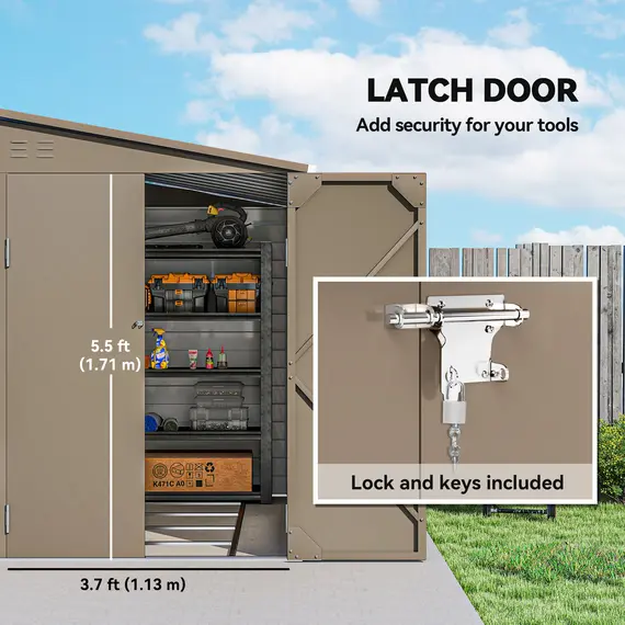 Buy Outsunny 5 x 9ft Galvanised Metal Garden Shed with Foundation Kit, Outdoor Lean-to Shed, Tool Storage House with Lockable Doors, Gloves and 2 Air Vents for Patio, Garden, Brown, 7 image