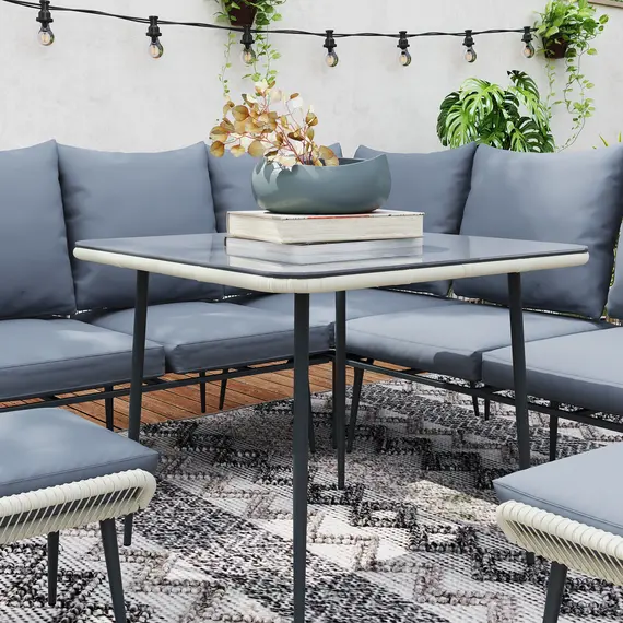 Buy Outsunny Six-Piece Rattan Strong Garden Sofa Set with Removable and Washable Covers - Grey, 8 image