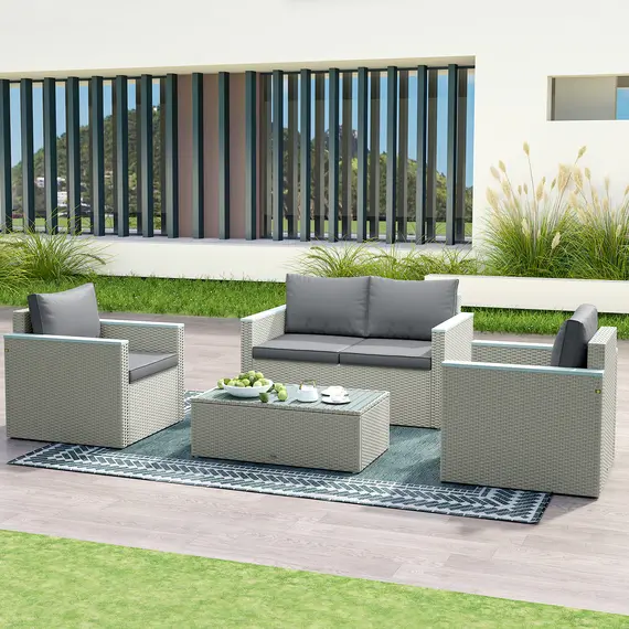 Buy Outsunny Four-Piece Rattan Sofa Set, with Wood-Top Table, 9 image