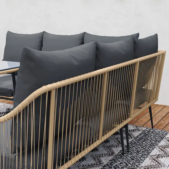 Buy Outsunny Six-Piece Rattan Strong Garden Sofa Set - Brown/Grey, 9 image