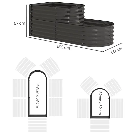 Buy Two-Tier Galvanised Steel Garden Planter - Dark Grey, 3 image